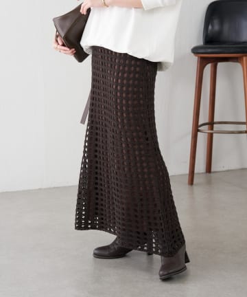 COLLAGE GALLARDAGALANTE(コラージュ ガリャルダガランテ) 【マルチに使える】透かし編みロングスカート