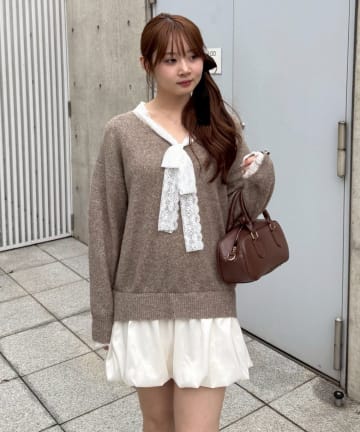 NICE CLAUP / OLIVE des OLIVE OUTLET(ナイスクラップ  / オリーブ デ オリーブ アウトレット) 【RMAF】レース裾バルーンミニワンピース