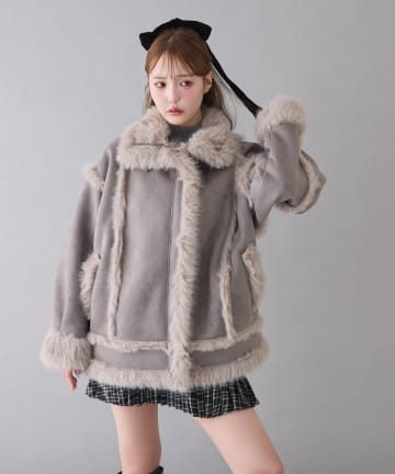 one after another NICE CLAUP(ワンアフターアナザー ナイスクラップ) フェイクムートンロングジャケット