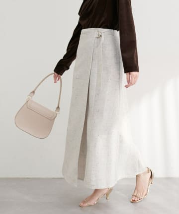 NICE CLAUP / OLIVE des OLIVE OUTLET(ナイスクラップ  / オリーブ デ オリーブ アウトレット) 【natural couture】ラップ風ツイードスカート