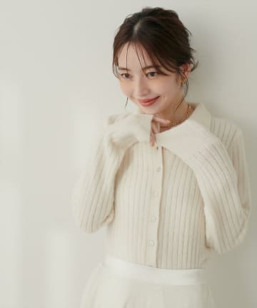 natural couture(ナチュラルクチュール) 【WEB限定】モヘアタッチ衿付きニット