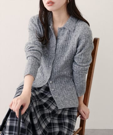 natural couture(ナチュラルクチュール) 【WEB限定】モヘアタッチ衿付きニット