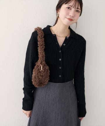 natural couture(ナチュラルクチュール) 【WEB限定】モヘアタッチ衿付きニット