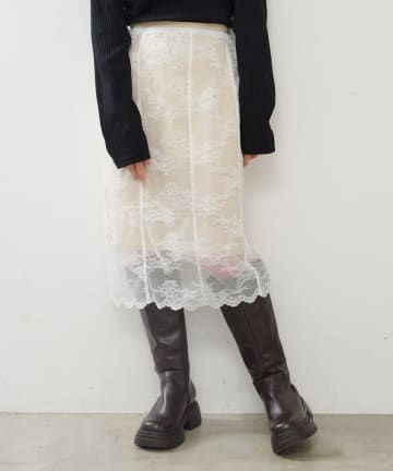 Kastane(カスタネ) サテンレースミドルスカートSET