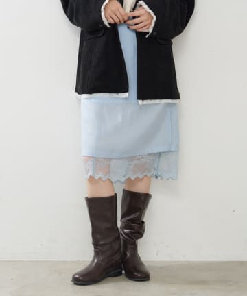 サテンレースミドルスカートSET