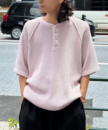 OUTLET(アウトレット) 【Ciaopanic】ピグメントワッフルヘンリーネックカットソー