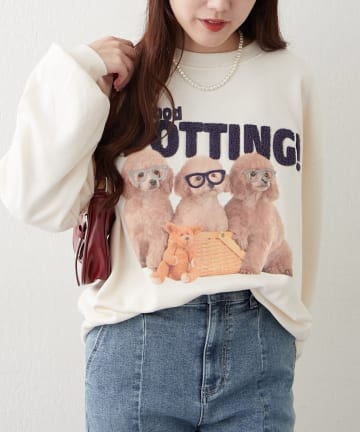 NICE CLAUP / OLIVE des OLIVE OUTLET(ナイスクラップ  / オリーブ デ オリーブ アウトレット) 【RMAF】3匹の子犬めがねスウェット