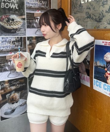 NICE CLAUP / OLIVE des OLIVE OUTLET(ナイスクラップ  / オリーブ デ オリーブ アウトレット) 2セット♪【RMAF】ボーダーポロニット&ニットショートパンツ