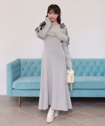 one after another NICE CLAUP(ワンアフターアナザー ナイスクラップ) リボン取り外し可能オフショルファーニットワンピース
