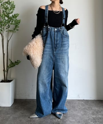 DOUDOU(ドゥドゥ) 【WEB限定】サスペンダー付デニムサロペット