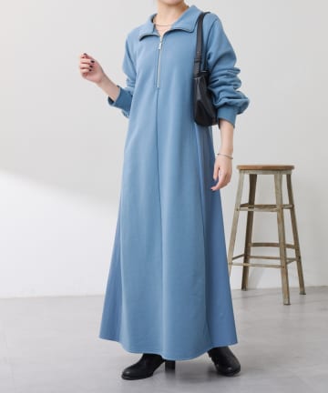 異素材ドッキングハーフジップワンピース