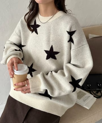 DISCOAT(ディスコート) 【ユニセックス】星柄ジャガードニット