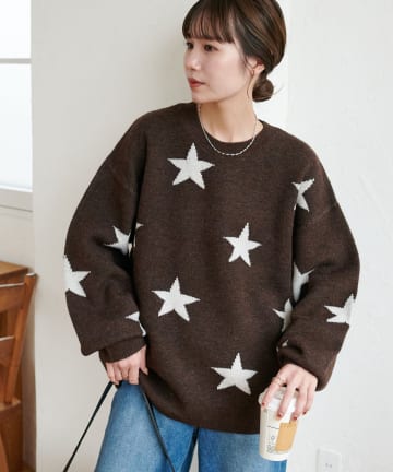 DISCOAT(ディスコート) 【ユニセックス】星柄ジャガードニット