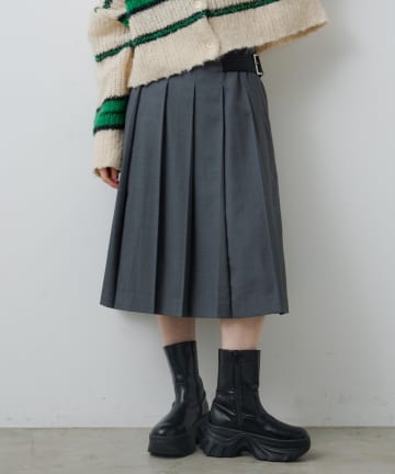 Kastane(カスタネ) 【チェック&無地/一部店舗限定】ベルトプリーツミドルスカート