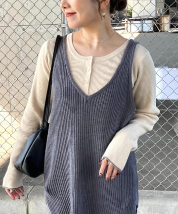 CIAOPANIC TYPY(チャオパニックティピー) ヘンリーネック配色アンチピリングニット