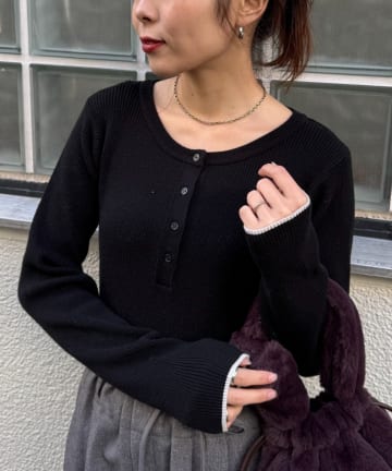 CIAOPANIC TYPY(チャオパニックティピー) ヘンリーネック配色アンチピリングニット