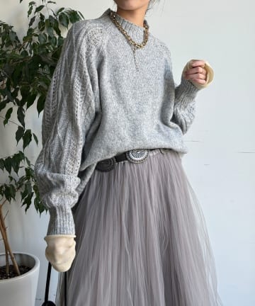 DOUDOU(ドゥドゥ) 【WEB限定】透かしケーブル切替ラグランプルオーバー