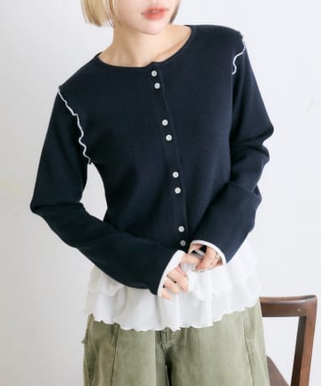 w closet(ダブルクローゼット) 配色パイピングカーディガン
