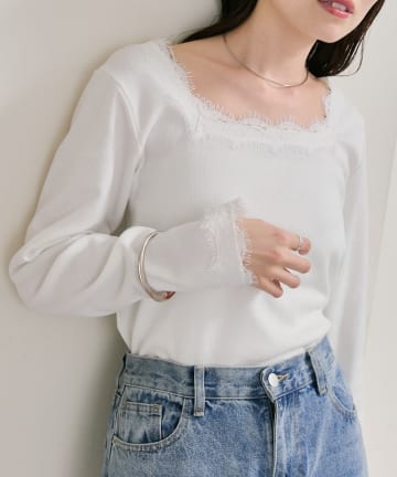 mystic(ミスティック) スクエアネックレースロンT