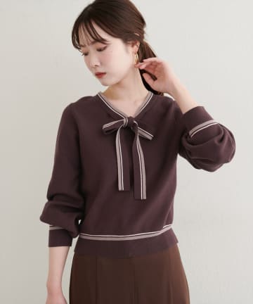 natural couture(ナチュラルクチュール) 【セットフェア対象】【パルクロ限定】配色ラインボウタイニット