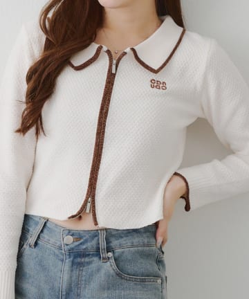 NICE CLAUP / OLIVE des OLIVE OUTLET(ナイスクラップ  / オリーブ デ オリーブ アウトレット) 【RMAF】ベロアモールWZIPカーディガン