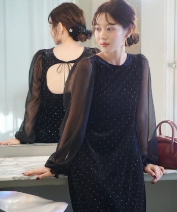 Kastane(カスタネ) 【10.25(土)12:00発売/結婚式/オケージョン/2サイズ展開】ベロアスタッズワンピース
