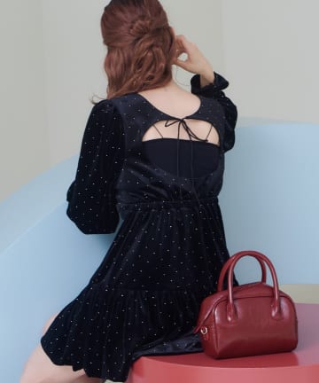 Kastane(カスタネ) 【10.25(土)12:00発売/結婚式/オケージョン】ベロアスタッズミニワンピース