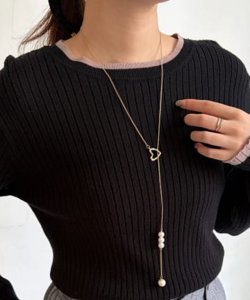 Chez toi(シェトワ) ハートとパールロングネックレス