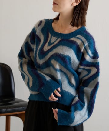 -goocy-(グーシー) 【一着で決まる】起毛マーブル柄ニット