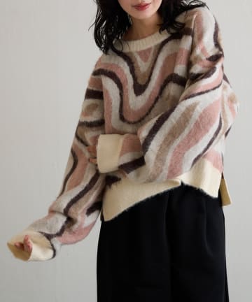 -goocy-(グーシー) 【一着で決まる】起毛マーブル柄ニット