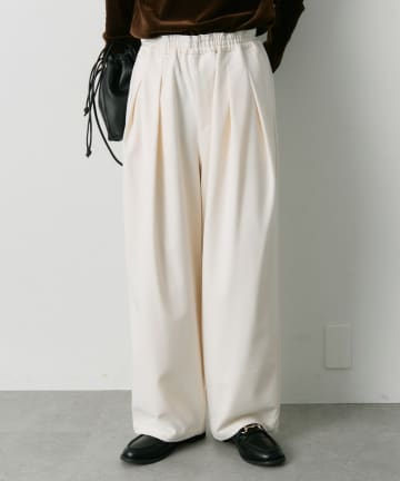 PUAL CE CIN(ピュアルセシン) ウール混ウエストゴムツータックパンツ