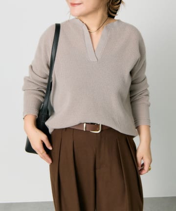PUAL CE CIN(ピュアルセシン) キーネックワッフルニット