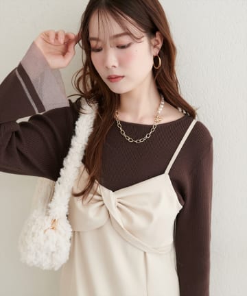 natural couture(ナチュラルクチュール) 袖口シアーフレアニット