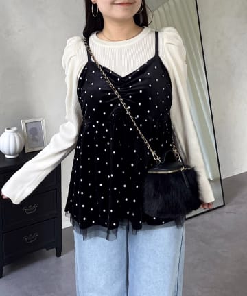 prose verse(プロズヴェール) ドット刺繍チュールレイヤードベロアビスチェ