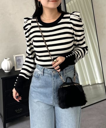 prose verse(プロズヴェール) 袖パールパフスリーブリブニット