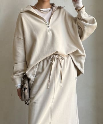 DOUDOU(ドゥドゥ) 裏起毛ドロストハーフジッププルオーバー