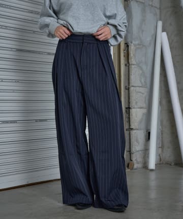 -goocy-(グーシー) 【今すぐお届け！/オールシーズン着用可】ピンストライプタックワイドパンツ