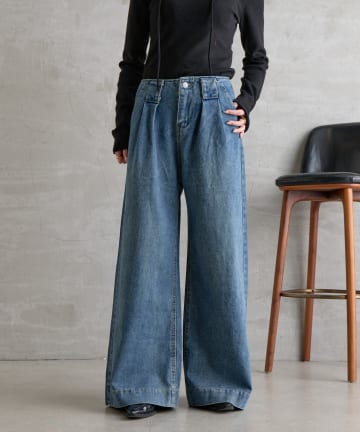 -goocy-(グーシー) デニムタックワイドパンツ