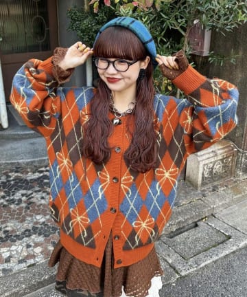 CIAOPANIC(チャオパニック) リボンアーガイルニットカーディガン