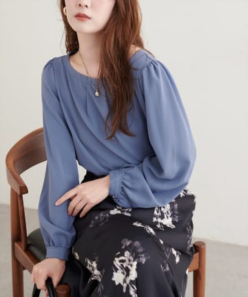 natural couture(ナチュラルクチュール) 【WEB限定】バイカラーボートネックブラウス