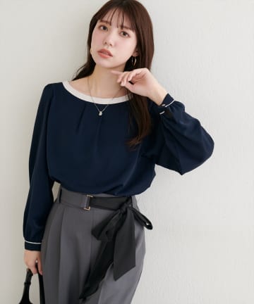 natural couture(ナチュラルクチュール) 【WEB限定】バイカラーボートネックブラウス