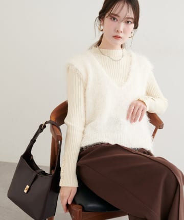 natural couture(ナチュラルクチュール) 【WEB限定】フェザーヤーンVネックベスト
