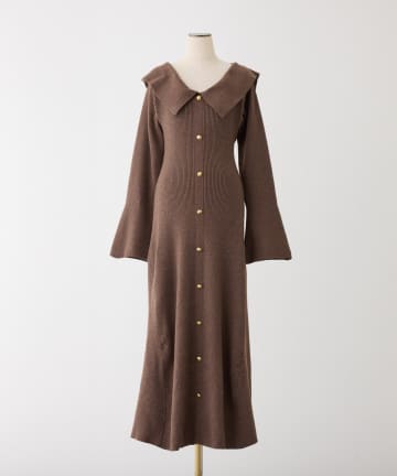 one after another NICE CLAUP(ワンアフターアナザー ナイスクラップ) 襟付き金ボタンニットロングワンピース