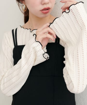 NICE CLAUP / OLIVE des OLIVE OUTLET(ナイスクラップ  / オリーブ デ オリーブ アウトレット) 【natural couture】透かしカットソー配色TOPS
