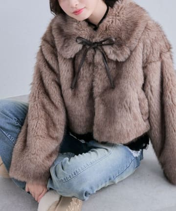 OLIVE des OLIVE(オリーブ デ オリーブ) リボン付きファーブルゾン