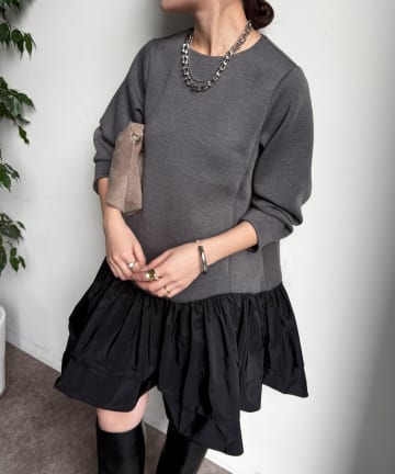 DOUDOU(ドゥドゥ) 裾フリル異素材切替ミニワンピース