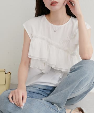 NICE CLAUP / OLIVE des OLIVE OUTLET(ナイスクラップ  / オリーブ デ オリーブ アウトレット) 【natural couture】アシメフリルノースリブラウス