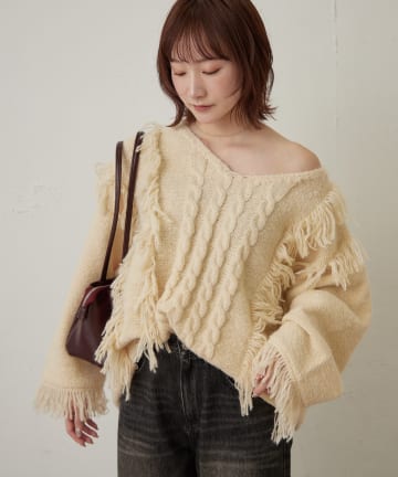 mline(エムライン) [mline]【前後2WAY】フリンジＶニット