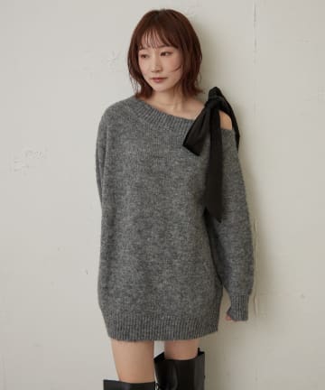 mline(エムライン) [mline]ショルダーリボン ニットワンピース