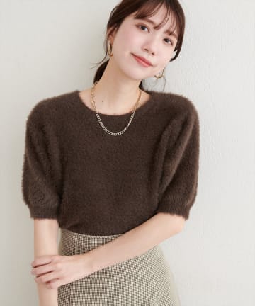 natural couture(ナチュラルクチュール) フェザーヤーン半袖ニットプルオーバー